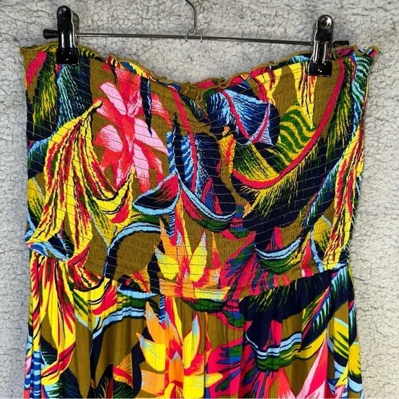 Aerie Strapless‎ Smocked Floral Midi Small Petite Dress - Picture 2 of 11